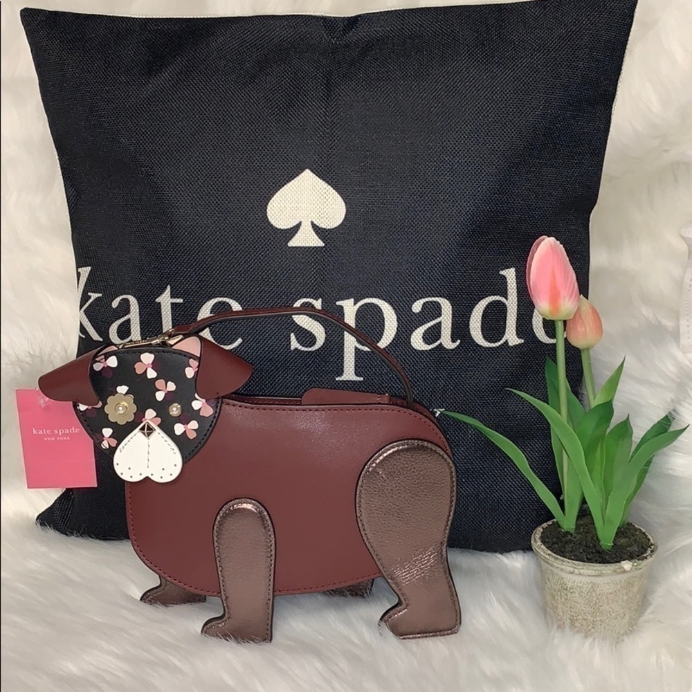 Kate Spade Floral Dog Crossbody Bag Cherrywood Novelty Pup Purse Leather Kawaii - Picture 3 of 12